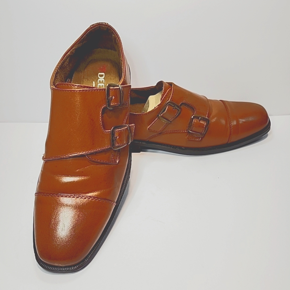 Deer Stags  Memory Foam Comfort Men's Colin 8.5M Brown Leather Dress Shoe Buckle